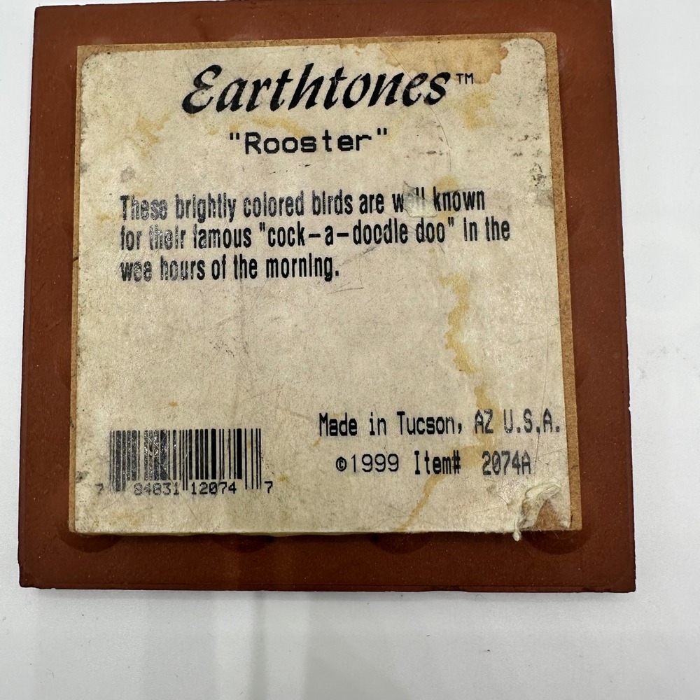 Earthtones Rooster Art Tile Trivet 1999 Handcrafted Tucson AZ 4x4 Item 2074A - Picture 2 of 6